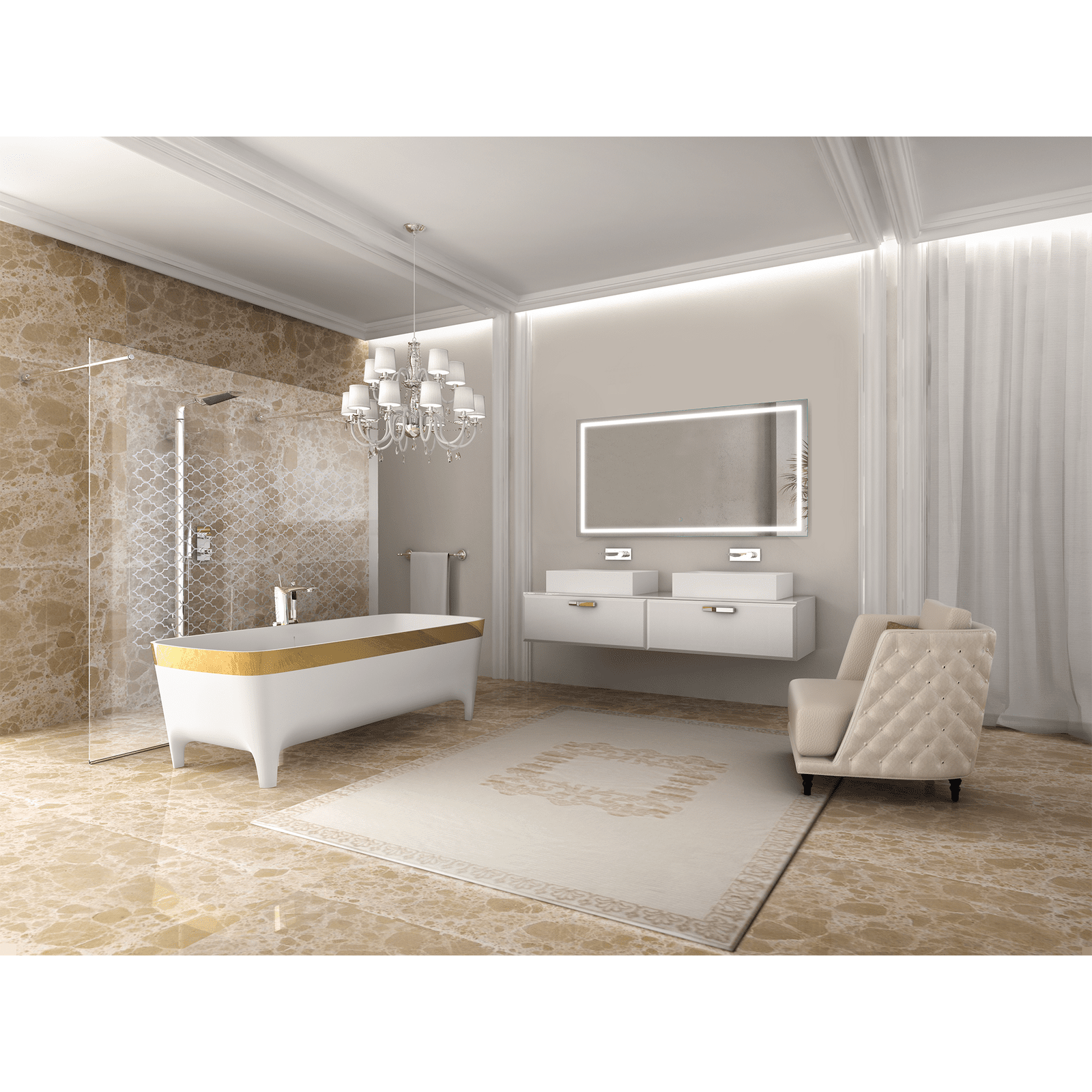 Krugg Icon 66" X 36" LED Bathroom Mirror with Dimmer & Defogger Large Lighted Vanity Mirror ICON6636