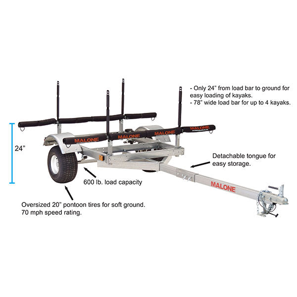 Malone LowMax 4 Kayak Trailer Package - MPG596XJ4