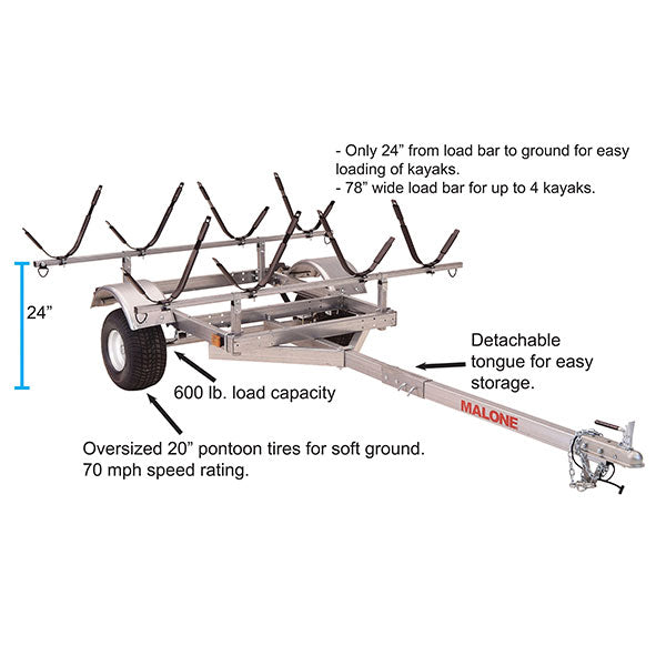 Malone LowMax 4 Kayak Trailer Package - MPG596XJ4