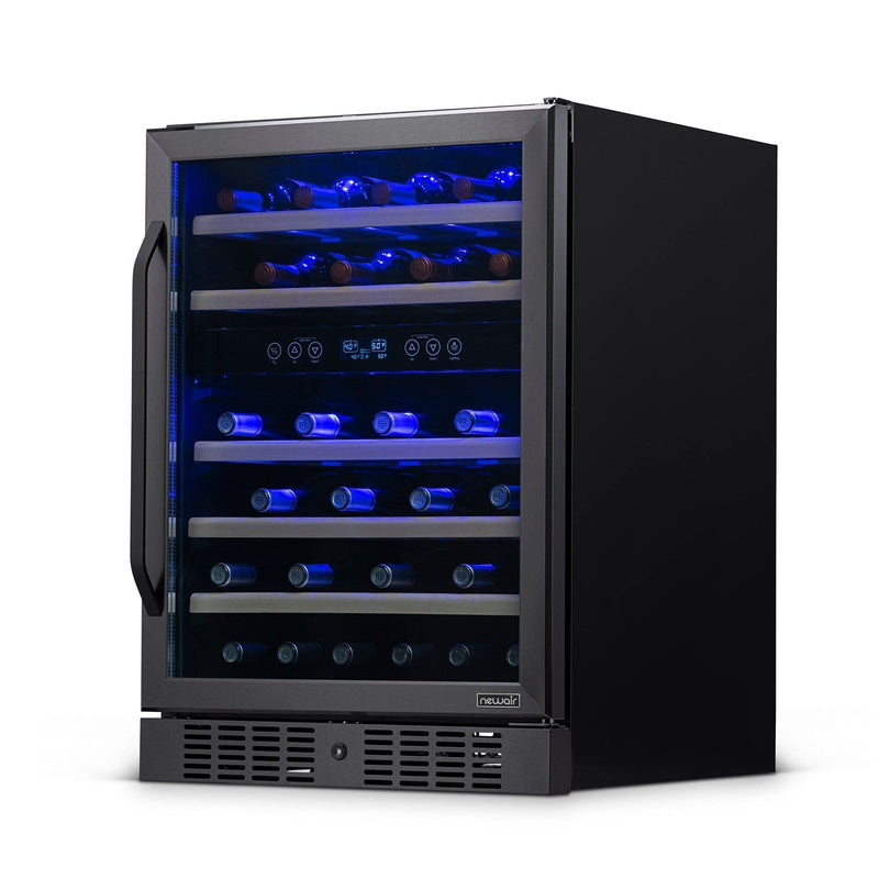 Newair - 24” 46-Bottle Dual-Zone Built-in/Freestanding Black Stainless Steel Wine Fridge NWC046BS00