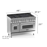 ZLINE 48 in. Professional Gas Burner/Electric Oven Stainless Steel 6.0 cu.ft. 7 Range - DuraSnow® Finish Door, RA-SN-48