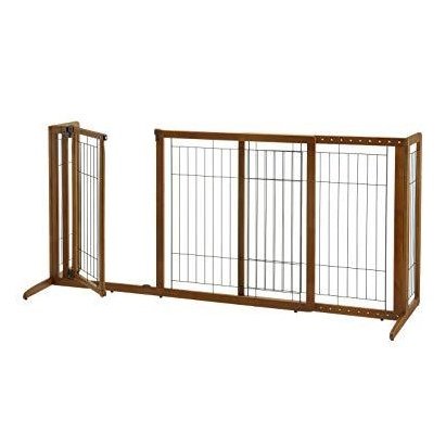 Deluxe Freestanding Dog Pen And Gate By Richell- Wood Finish- 94189