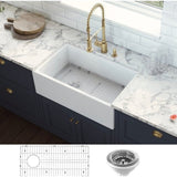 Ruvati Fiamma 30-inch Fireclay Farmhouse Offset Drain Kitchen Sink Single Bowl White – Left Drain - RVL2018WL