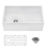 Ruvati Fiamma 30-inch Fireclay Farmhouse Offset Drain Kitchen Sink Single Bowl White – Left Drain - RVL2018WL