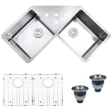 Ruvati Gravena 44″ Double Bowl Corner Butterfly Undermount Kitchen Sink 16 Gauge - RVH8400