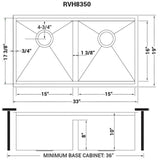 Ruvati Roma 33" Workstation Ledge 60/40 Double Bowl Undermount 16 Gauge Stainless Steel Kitchen Sink - RVH8356