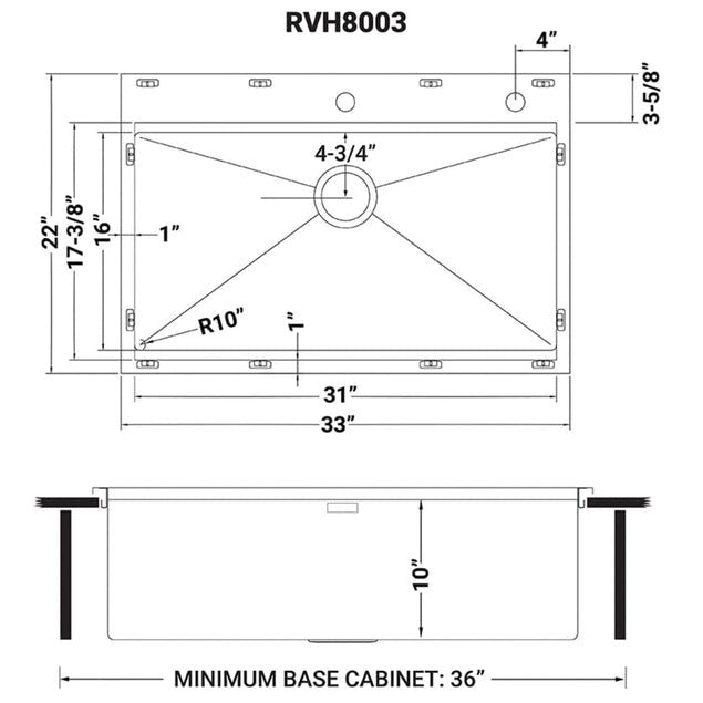 Ruvati Siena 33 x 22 inch Workstation Ledge Drop-in Tight Radius 16 Gauge Stainless Steel Kitchen Sink Single Bowl - RVH8003