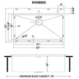 Ruvati Siena 33 x 22 inch Workstation Ledge Drop-in Tight Radius 16 Gauge Stainless Steel Kitchen Sink Single Bowl - RVH8003