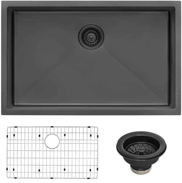 Ruvati Terraza 27-inch Undermount Gunmetal Black Stainless Steel Kitchen Sink 16 Gauge Single Bowl RVH6127BL