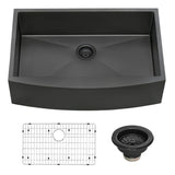 Ruvati Terraza 33-inch Apron-Front Farmhouse Kitchen Sink – Gunmetal Black Matte Stainless Steel Single Bowl Model - RVH9733BL