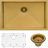 Ruvati Terraza 30-inch Undermount Satin Brass Matte Gold Stainless Steel Kitchen Sink 16 Gauge Single Bowl - RVH6300GG