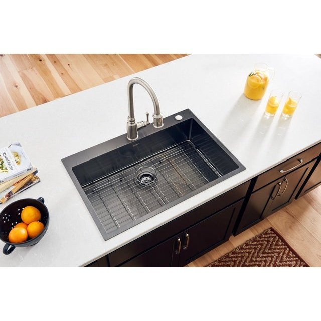 Ruvati Terraza 33 x 22 inch Gunmetal Black Stainless Steel Drop-in Topmount Kitchen Sink 16 Gauge Single Bowl - RVH5005BL