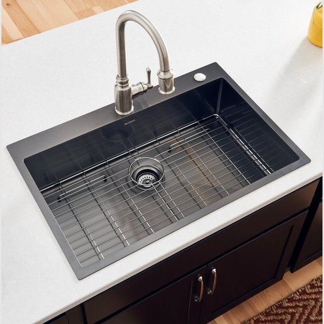 Ruvati Terraza 33 x 22 inch Gunmetal Black Stainless Steel Drop-in Topmount Kitchen Sink 16 Gauge Single Bowl - RVH5005BL