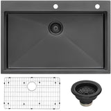 Ruvati Terraza 33 x 22 inch Gunmetal Black Stainless Steel Drop-in Topmount Kitchen Sink 16 Gauge Single Bowl - RVH5005BL