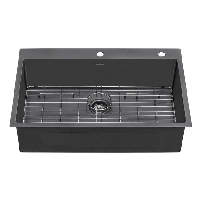 Ruvati Terraza 33 x 22 inch Gunmetal Black Stainless Steel Drop-in Topmount Kitchen Sink 16 Gauge Single Bowl - RVH5005BL