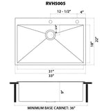 Ruvati Terraza 33 x 22 inch Gunmetal Black Stainless Steel Drop-in Topmount Kitchen Sink 16 Gauge Single Bowl - RVH5005BL