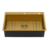 Ruvati Terraza 33 x 22 inch Satin Brass Matte Gold Stainless Steel Drop-in Topmount Kitchen Sink Single Bowl - RVH5005GG