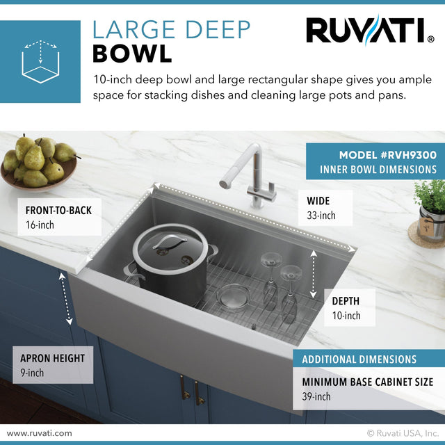 Ruvati Verona 27" Apron Front Workstation Farmhouse Kitchen Sink 16 Gauge Stainless Steel Single Bowl - RVH9050