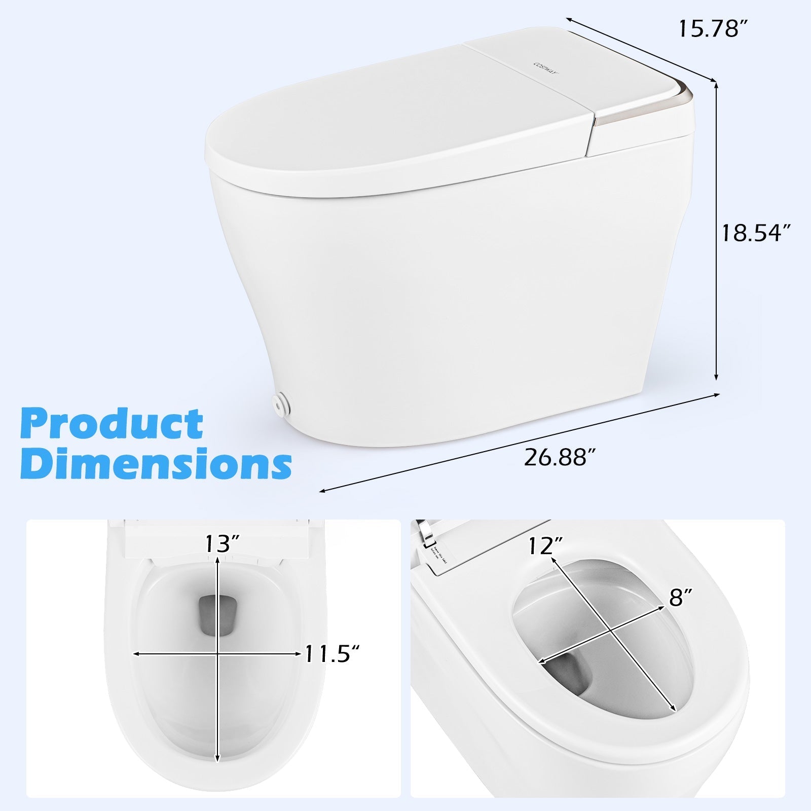 Costway Elongated Smart Toilet Bidet 1.28 GPF Auto Open Lid Heated Seat New - BA8182US-WH