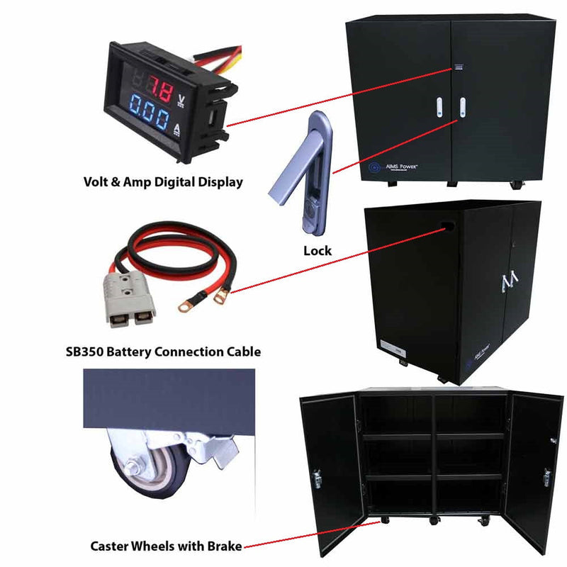 Aims Power Industrial Grade Battery Cabinet - Hold 12 Batteries