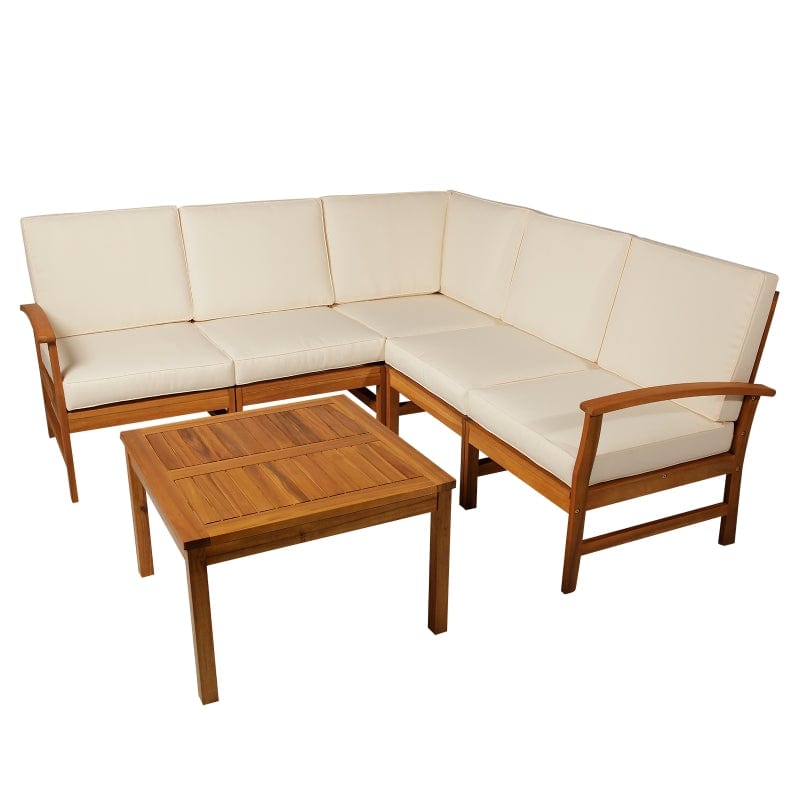 Outsunny 6 Piece Acacia Wood L Shaped Sectional Patio Sofa Furniture Set - 84B-337