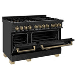 ZLINE Autograph 48 in. Gas Burner/Electric Oven Range in Black Stainless Steel and Champagne Bronze Accents, RABZ-48-CB