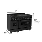 ZLINE 48 in. Professional Gas Burner, Electric Oven Range in Black Stainless with Brass Burners, RAB-BR-48