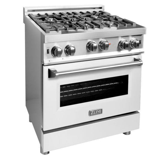 ZLINE 30 in. Professional 4.0 cu. ft. 4 Gas on Gas Range with White Matte Door, RG-WM-30