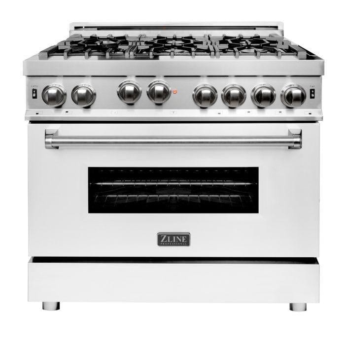 ZLINE 36 in. Professional Gas on Gas Range in Stainless Steel with White Matte Door, RG-WM-36