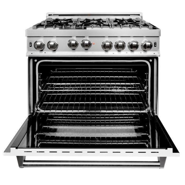 ZLINE 36 in. Professional Gas on Gas Range in Stainless Steel with White Matte Door, RG-WM-36