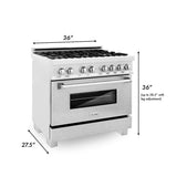 ZLINE 36 in. Professional Gas Burner/Electric Oven in DuraSnow® Stainless with DuraSnow® Stainless Door, RAS-SN-36