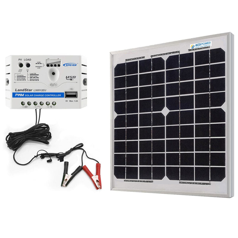 ACOPower 10W 12V Solar Charger Kit, 5A Charge Controller - HY-CKM-10W - Backyard Provider