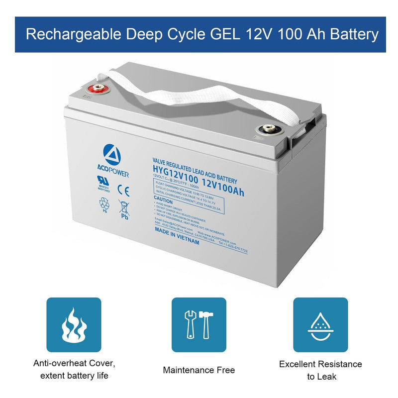 ACOPOWER 12-100Ah Rechargeable Gel Deep Cycle 12V 100Ah Battery - HYG12V100 - Backyard Provider