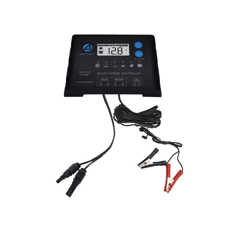 ACOPOWER 20A ProteusX Waterproof PWM Solar Charge Controller with Alligator Clips and MC4 Connectors - HY-PWM-PX20AK - Backyard Provider