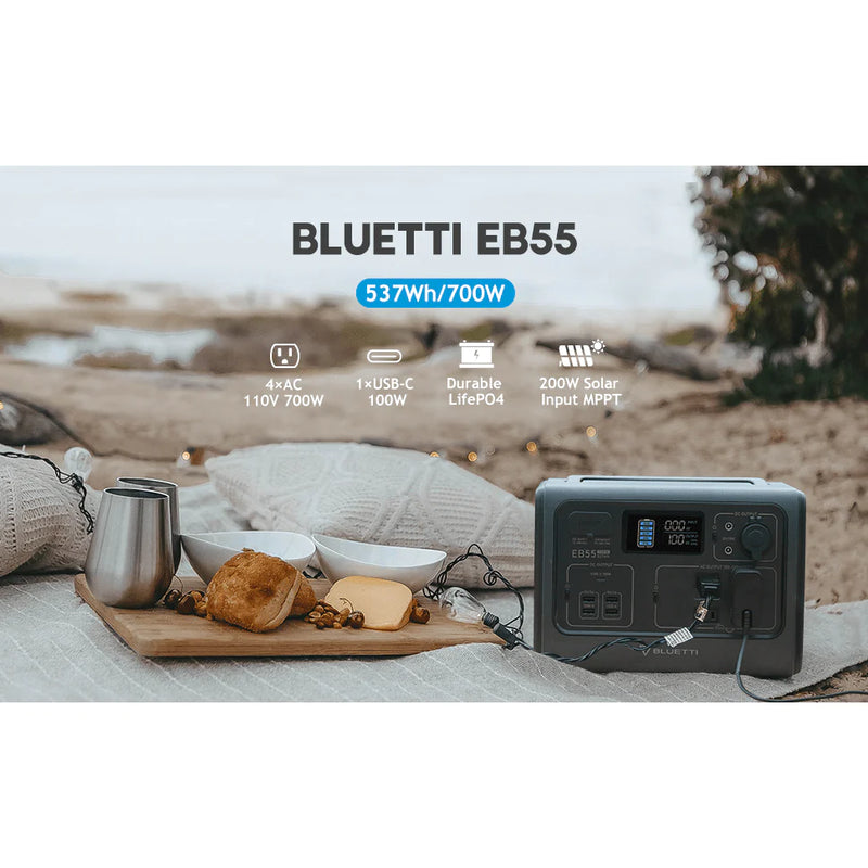 BLUETTI EB55 Portable Power Station | 700W, 537WH - Backyard Provider