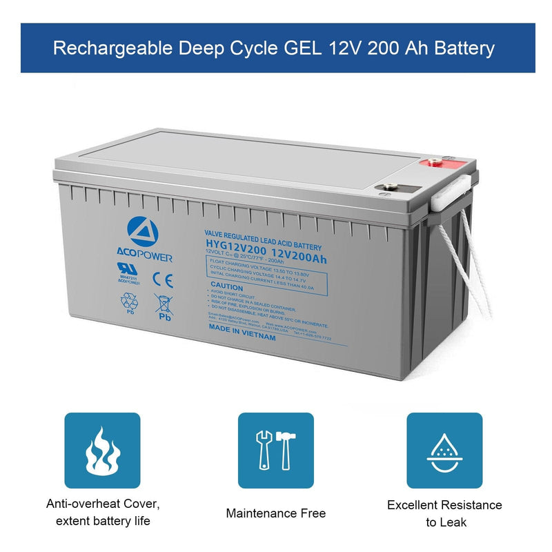 ACOPOWER HYG12-200Ah Rechargeable Gel Deep Cycle 12V 200Ah Battery - Backyard Provider