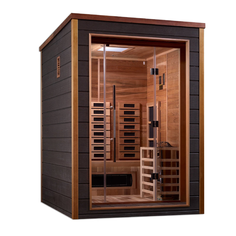 Golden Designs Nora 2 Person Outdoor-Indoor PureTech™ Hybrid Full Spectrum Sauna - Canadian Red Cedar Interior GDI-8222-01