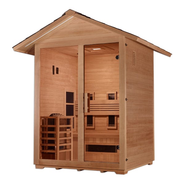 Golden Designs "Carinthia" 3 Person Hybrid (PureTech™ Full Spectrum IR or Traditional Stove) Outdoor Sauna - Canadian Hemlock - GDI-8123-01