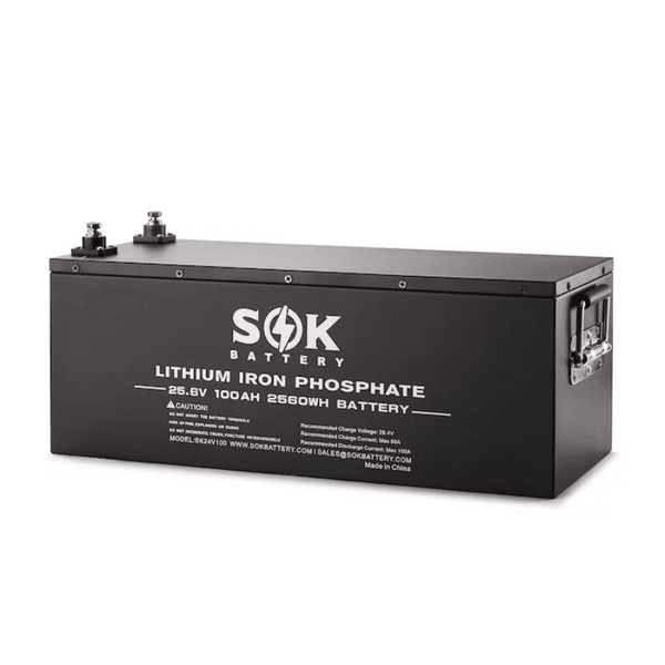 SOK Battery 24V 100Ah LiFePO4 Battery | 2,560wH / 2.56kWh Lithium Solar Battery - Backyard Provider