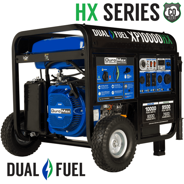 DuroMax XP10000HX 10,000 Watt Portable Dual Fuel Gas Propane CO Alert Generator - Backyard Provider