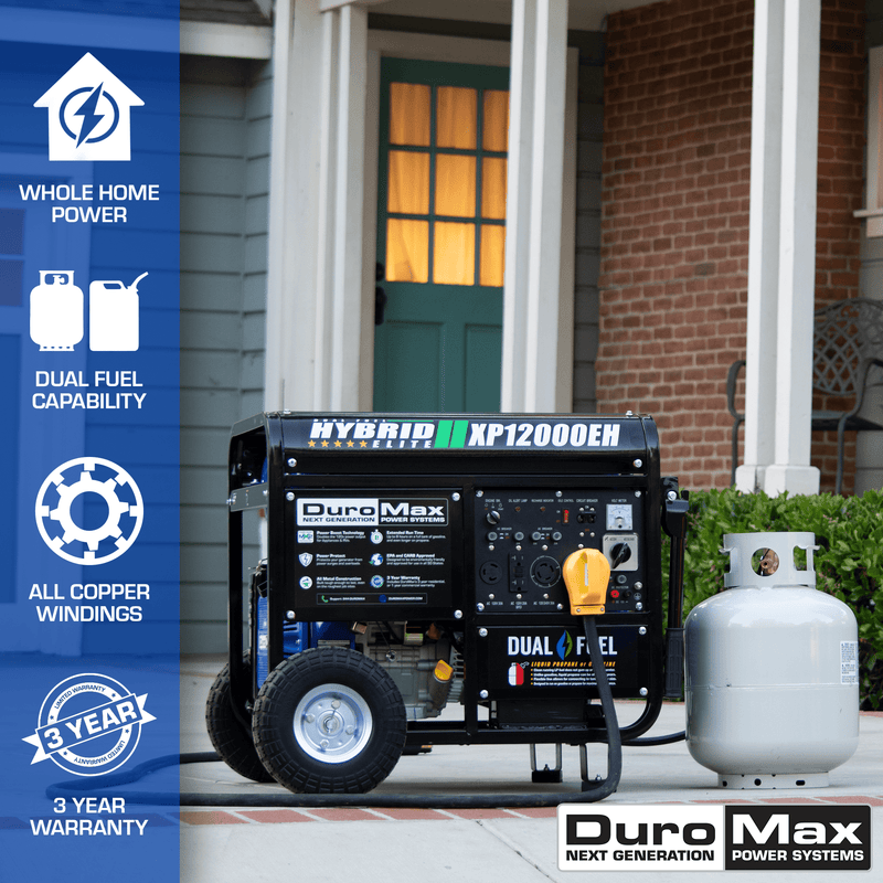 DuroMax XP12000EH 12,000 Watt Portable Dual Fuel Gas Propane Generator - Backyard Provider