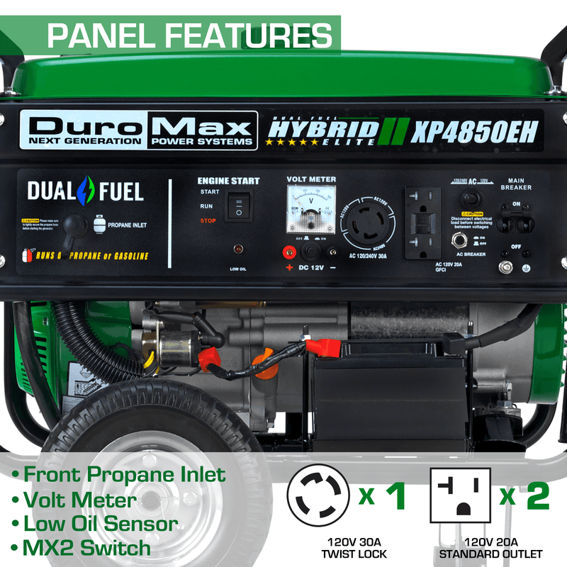 DuroMax XP4850EH 4,850 Watt Portable Dual Fuel Gas Propane Powered Generator - Backyard Provider