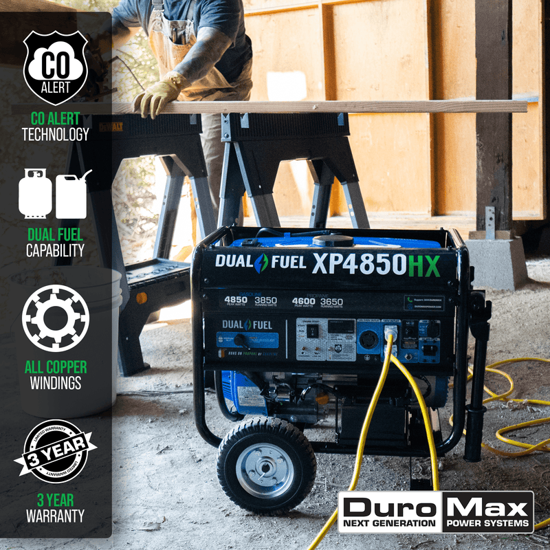 DuroMax XP4850HX 4,850 Watt Portable Dual Fuel Gas Propane CO Alert Generator - Backyard Provider