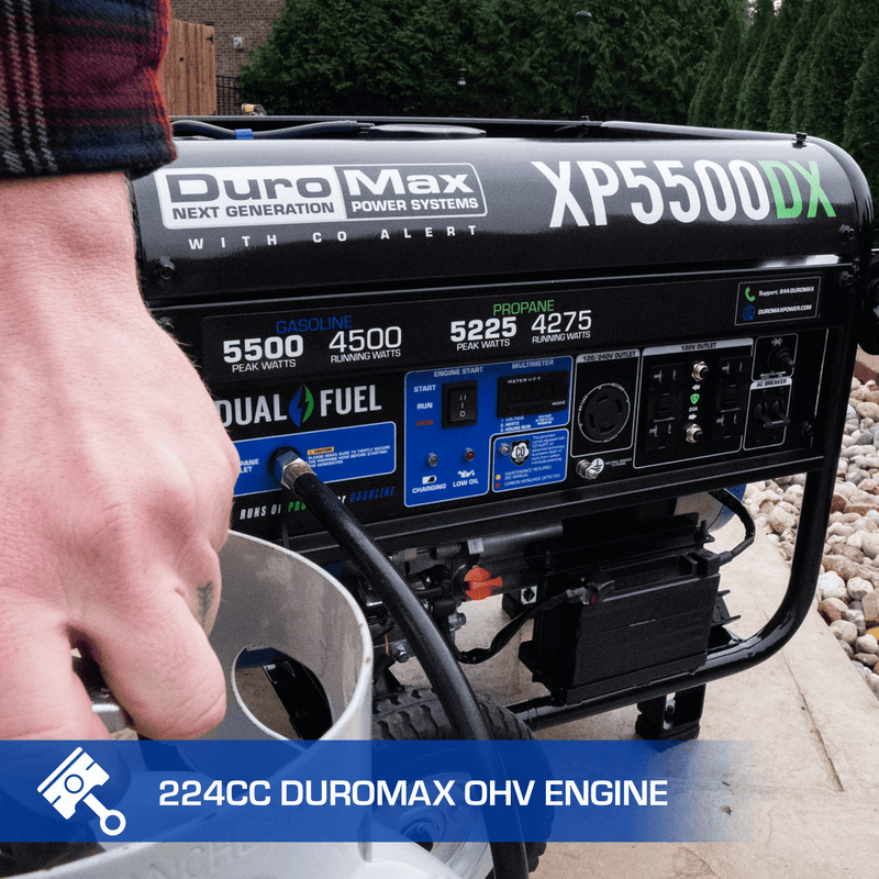 DuroMax XP5500DX 5,500 Watt Dual Fuel Gas Propane Portable Generator w/ CO Alert - Backyard Provider