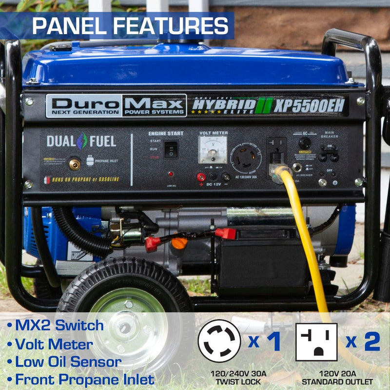 DuroMax XP5500EH 5,500 Watt Portable Dual Fuel Gas Propane Powered Generator - Backyard Provider