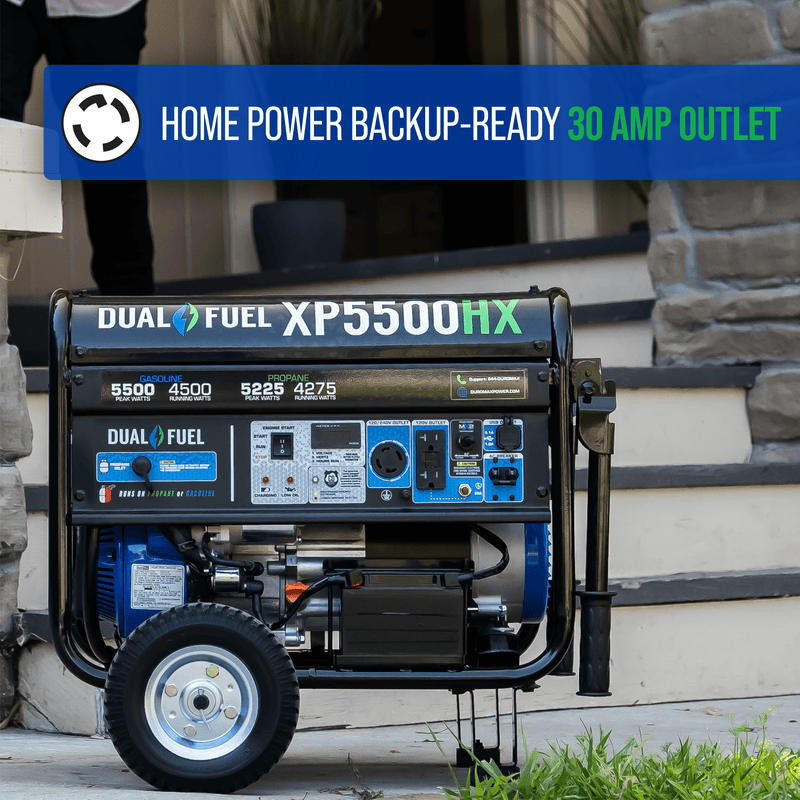 DuroMax XP5500HX 5,500 Watt Portable Dual Fuel Gas Propane CO Alert Generator - Backyard Provider