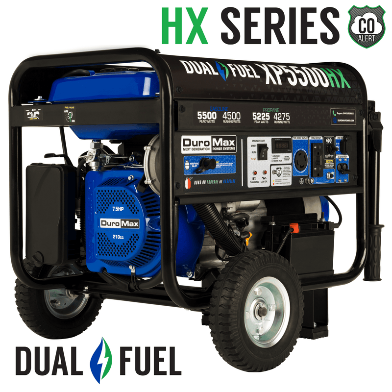 DuroMax 5,500 Watt Portable Dual Fuel Gas Propane CO Alert Generator - XP5500HX