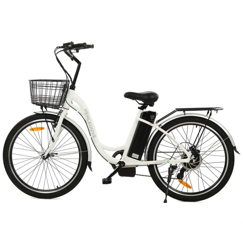 Ecotric 26inch Black Peacedove electric city bike with basket and rear rack - NS-PEA26LED-MB - ePower Go