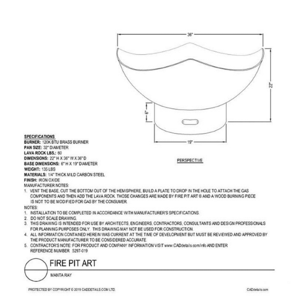 Fire Pit Art Manta Ray Fire Pit - Manta Ray-FPA-MLS120-NG - Backyard Provider