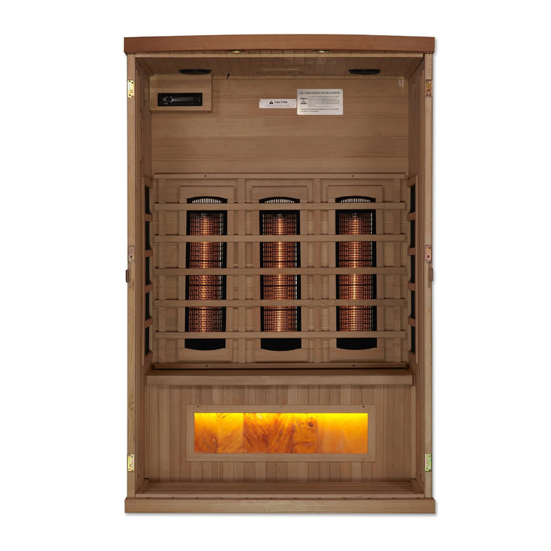 Golden Designs 2-Person Full Spectrum PureTech™ Near Zero EMF Infrared Sauna with Himalayan Salt Bar - Backyard Provider